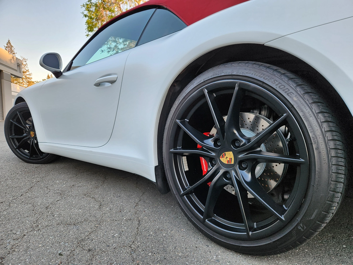 Car with a full matte vehicle wrap finish